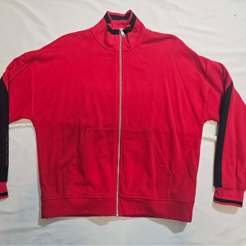 Lauren Ralph Lauren‎ Women's  Red and Black Zip-Up Sweater Size Large